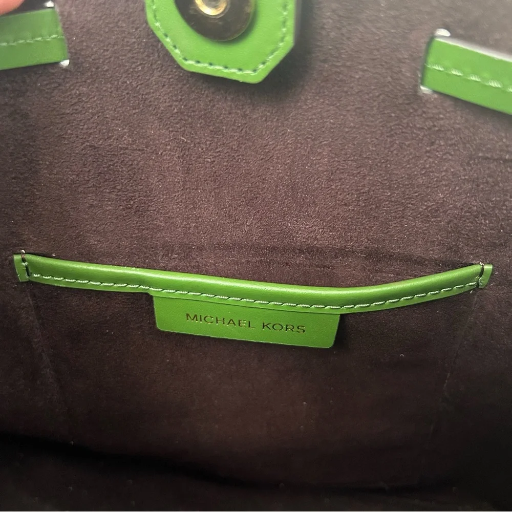 Michael Kors Green Leather Drawstring Satchel with Braided Handles - Picture 8 of 8
